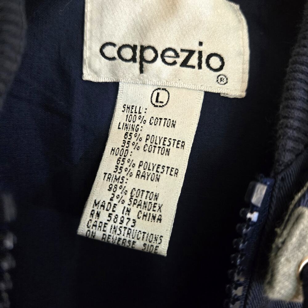 Vintage Capezio Light Weight Navy Cotton Hooded Jacket Size L - Picture 10 of 11